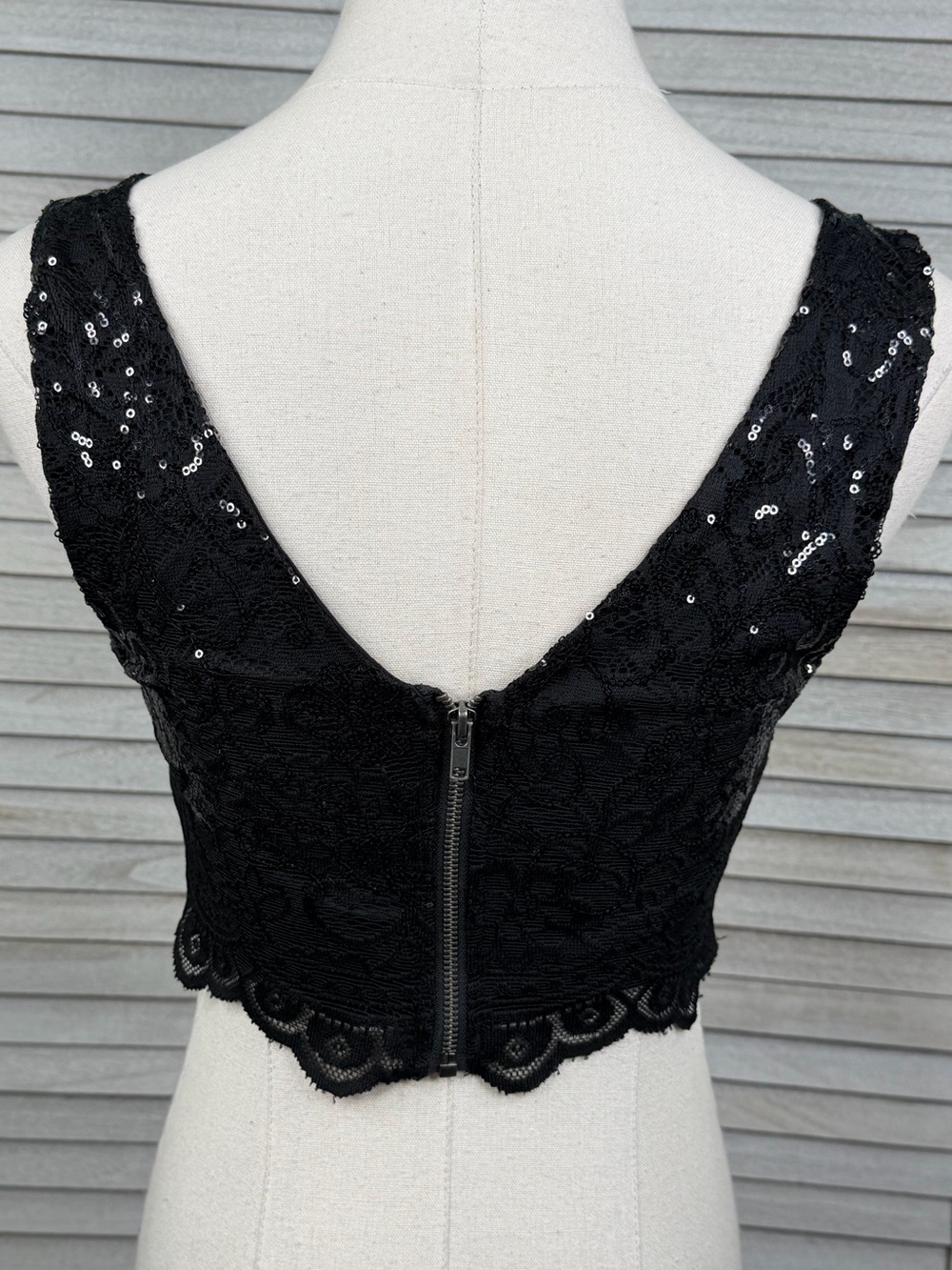 CITY STUDIO Black Lace & Sequins Crop Top-1 (Juniors) - Picture 2 of 2